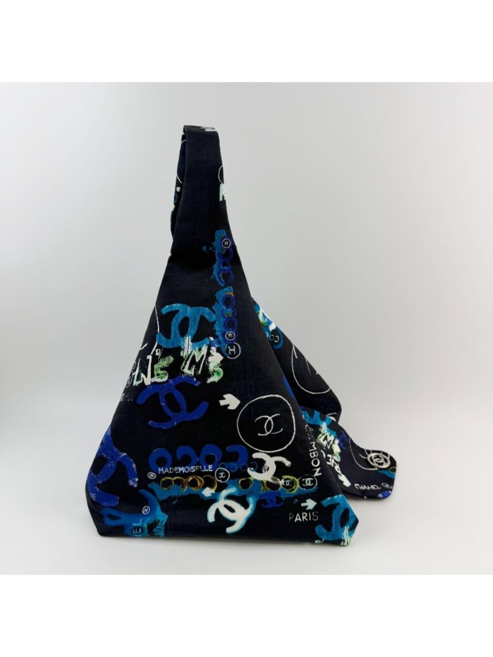 Chanel CC Logo Graffiti Shoulder Bag Canvas Black Blue Multicolor Silver Seal